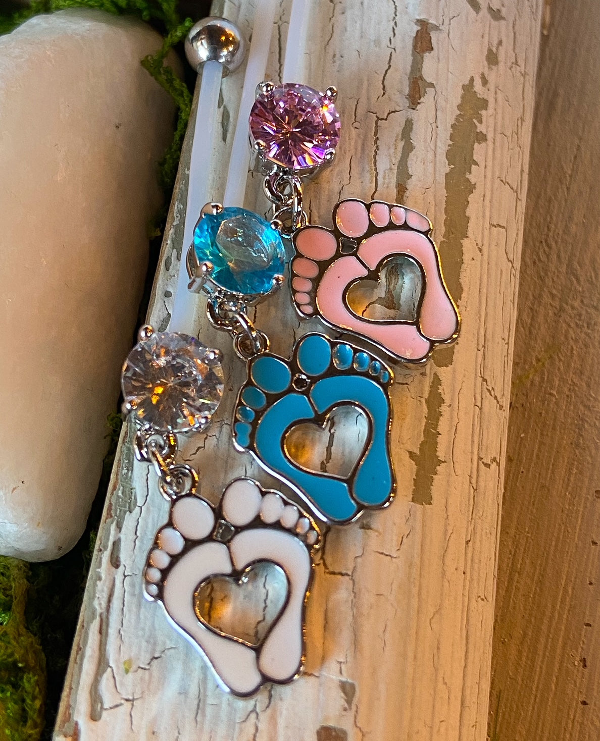 1pc Pregnancy Belly Ring Baby Feet Heart 1" Bio Flex Maternity Navel 14g