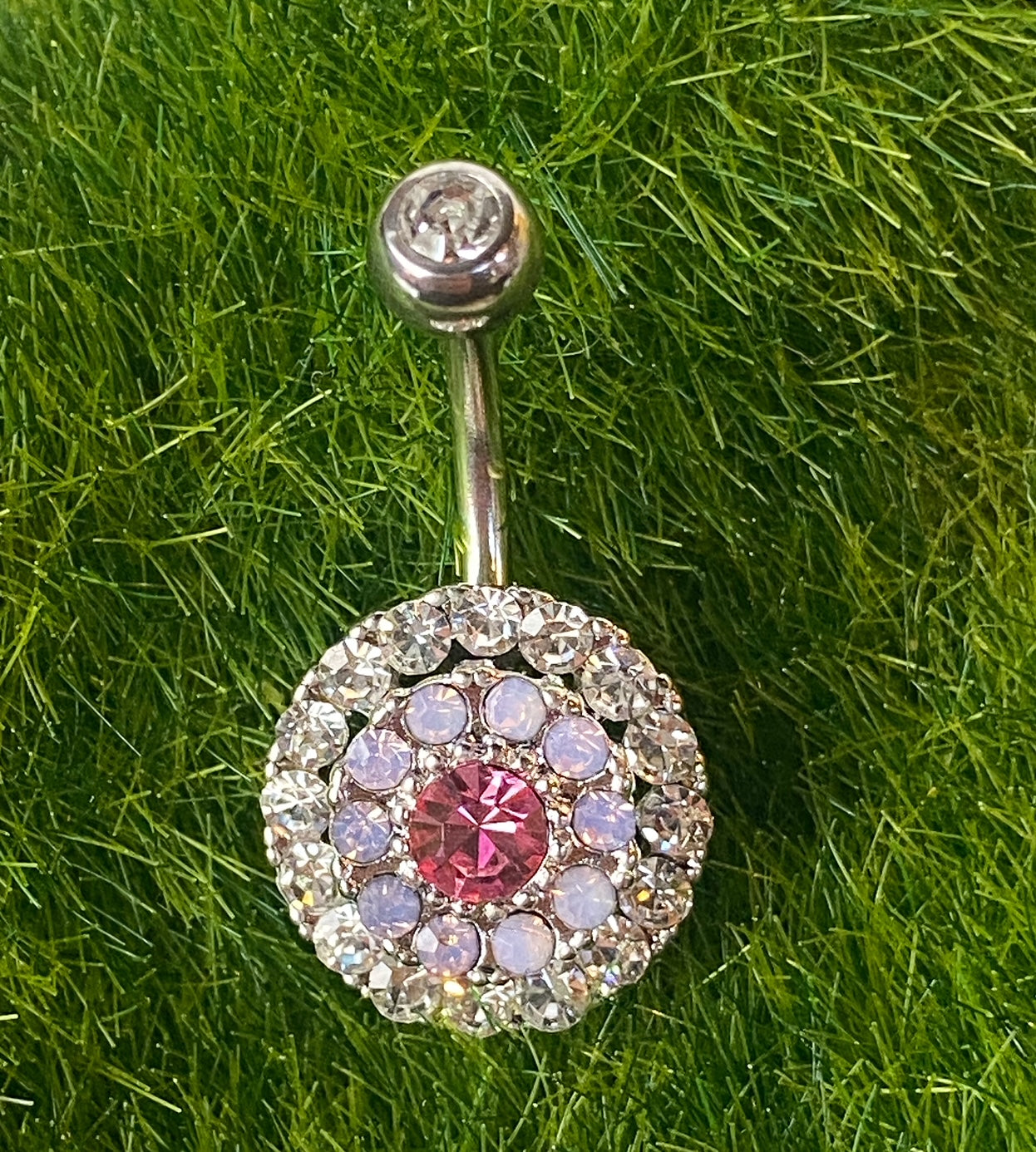 1pc Multi Circle Triple Tiered Crystal and Opalite Belly Ring Leaf Navel Naval