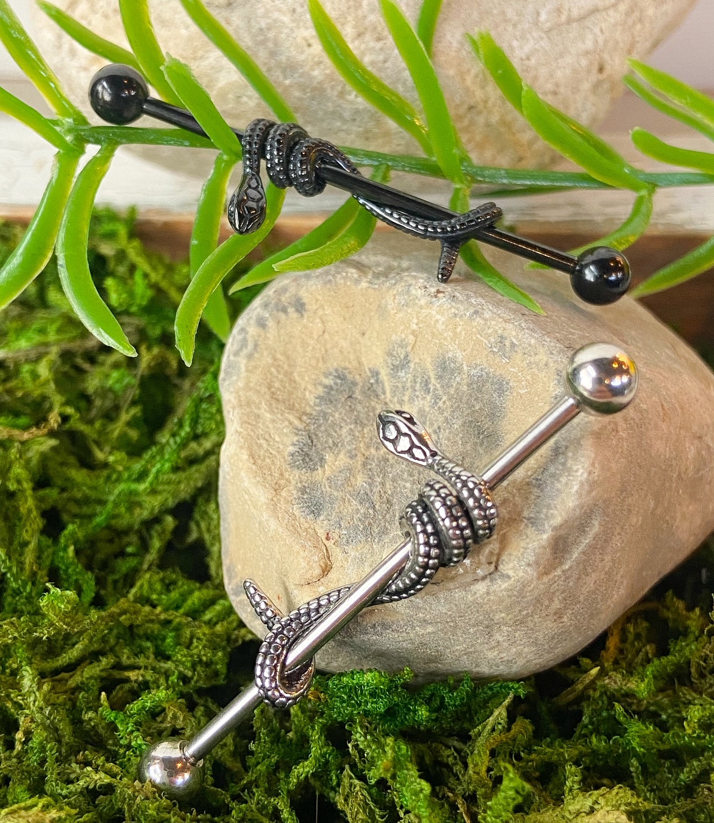 1pc Snake Wrapped Steel Industrial Barbell Serpent 38mm Body Jewelry 1&1/2"