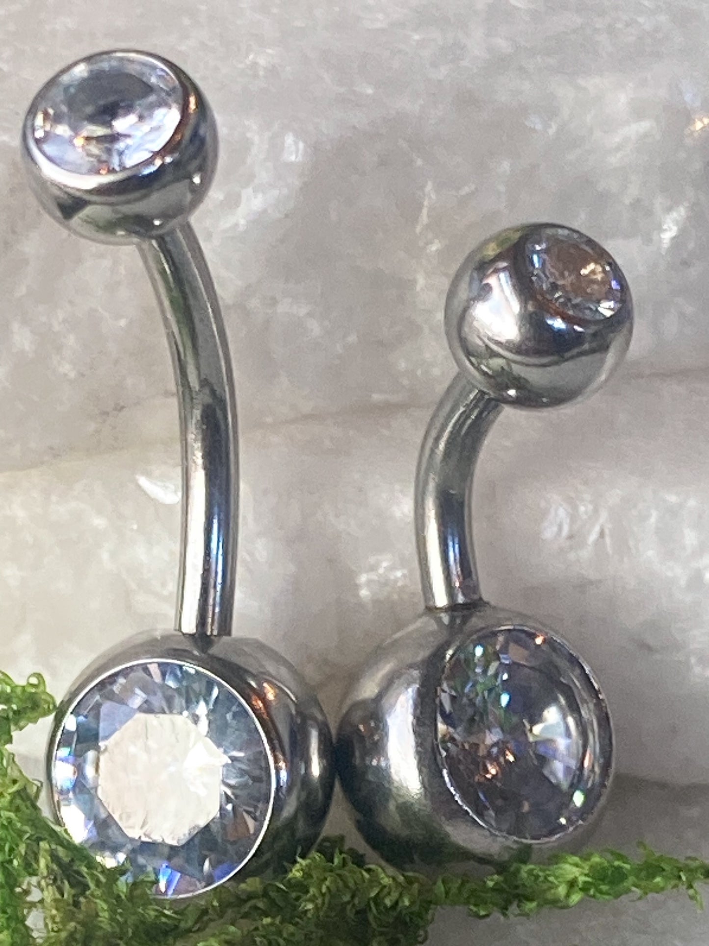 1pc 14G Surgical Steel Double Clear Gems Belly Navel Ring 1/4" 5/16" 3/8" 7/16"