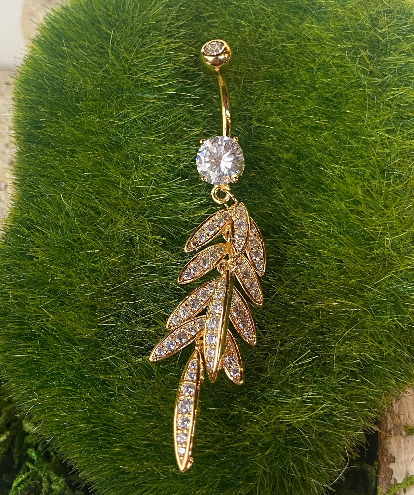 1pc Paved CZ Leaves Belly Ring Leaf Navel Naval