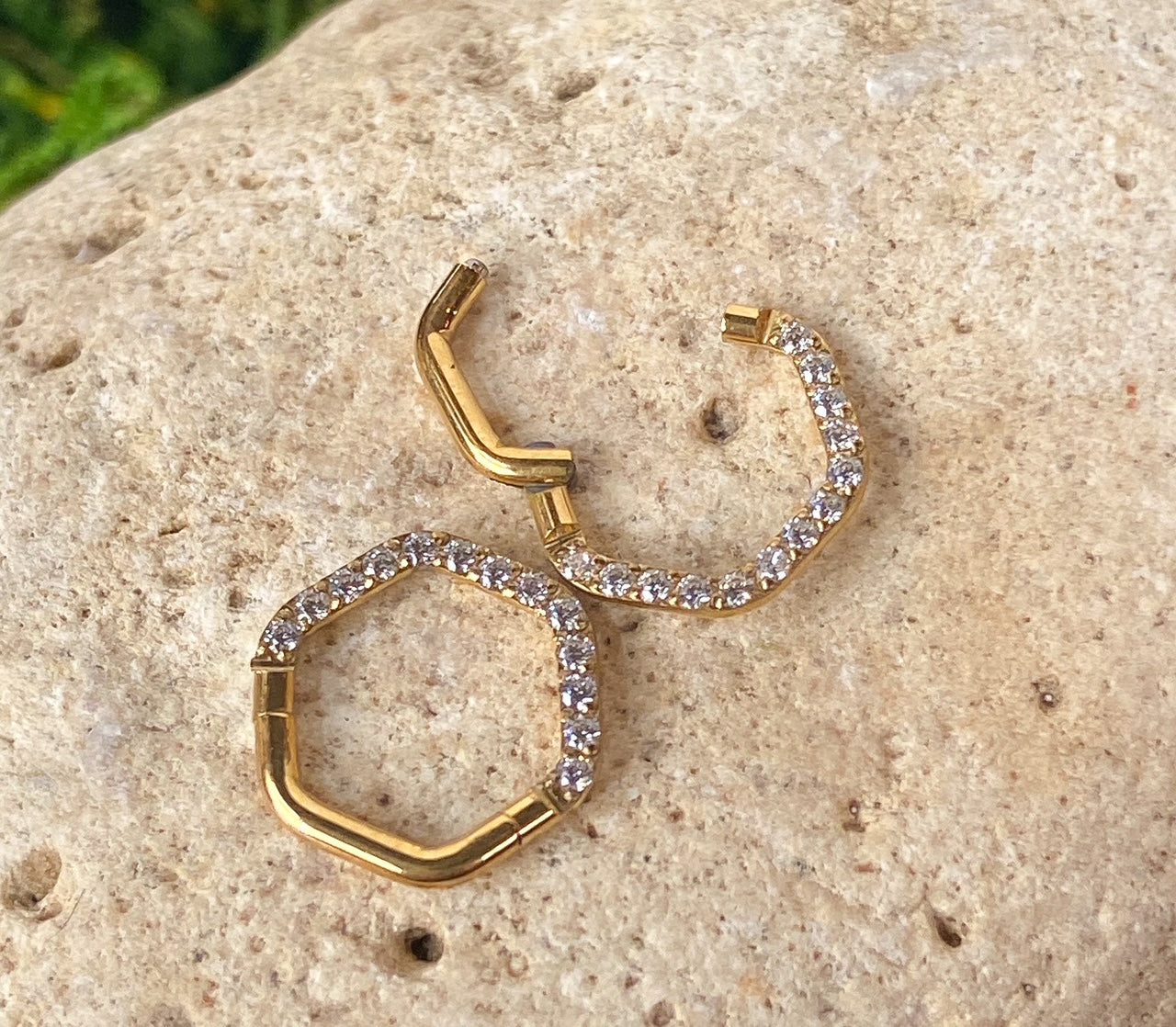 1pc CZ Gem Hexagon Hinged Segment Ring 16g Septum Clicker Helix Orbital Daith