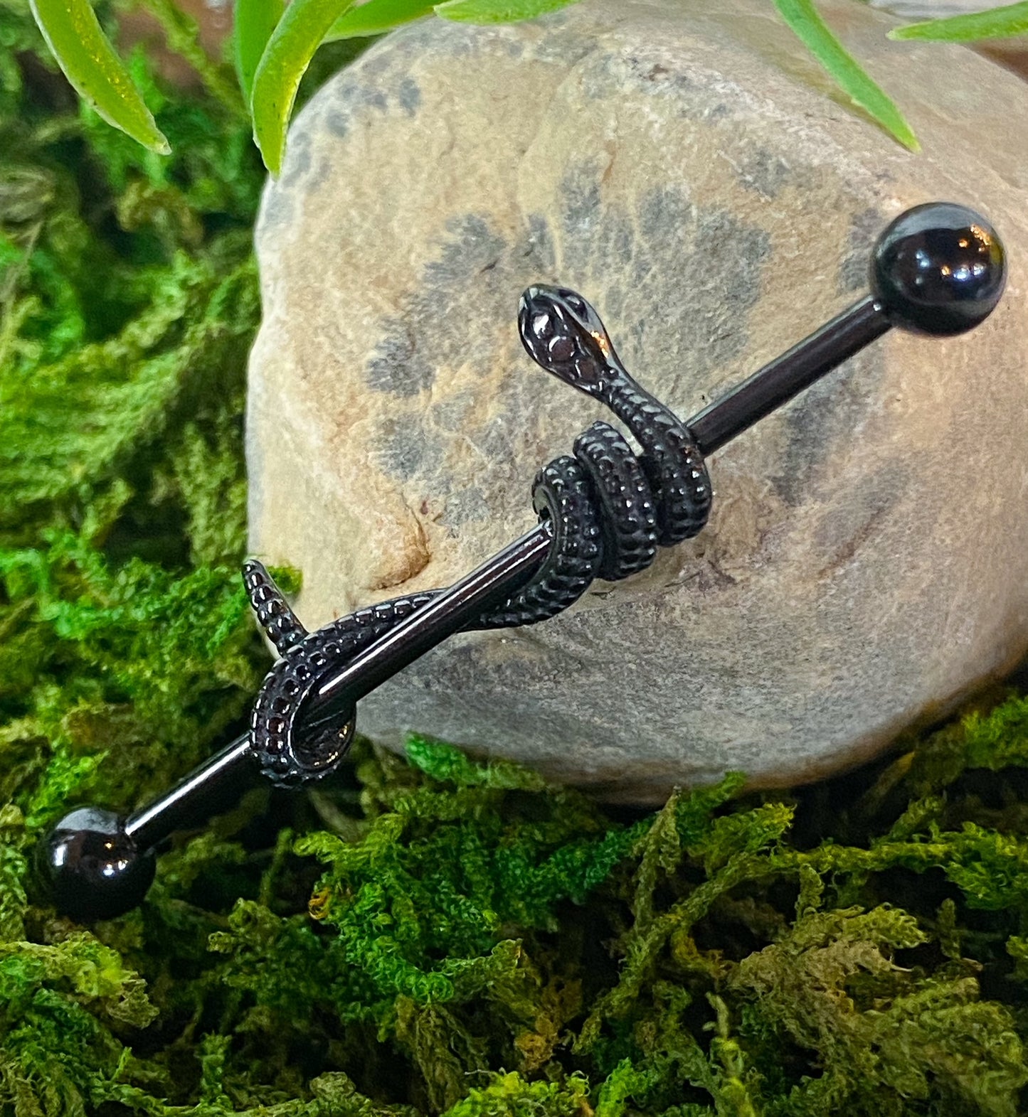 1pc Snake Wrapped Steel Industrial Barbell Serpent 38mm Body Jewelry 1&1/2"