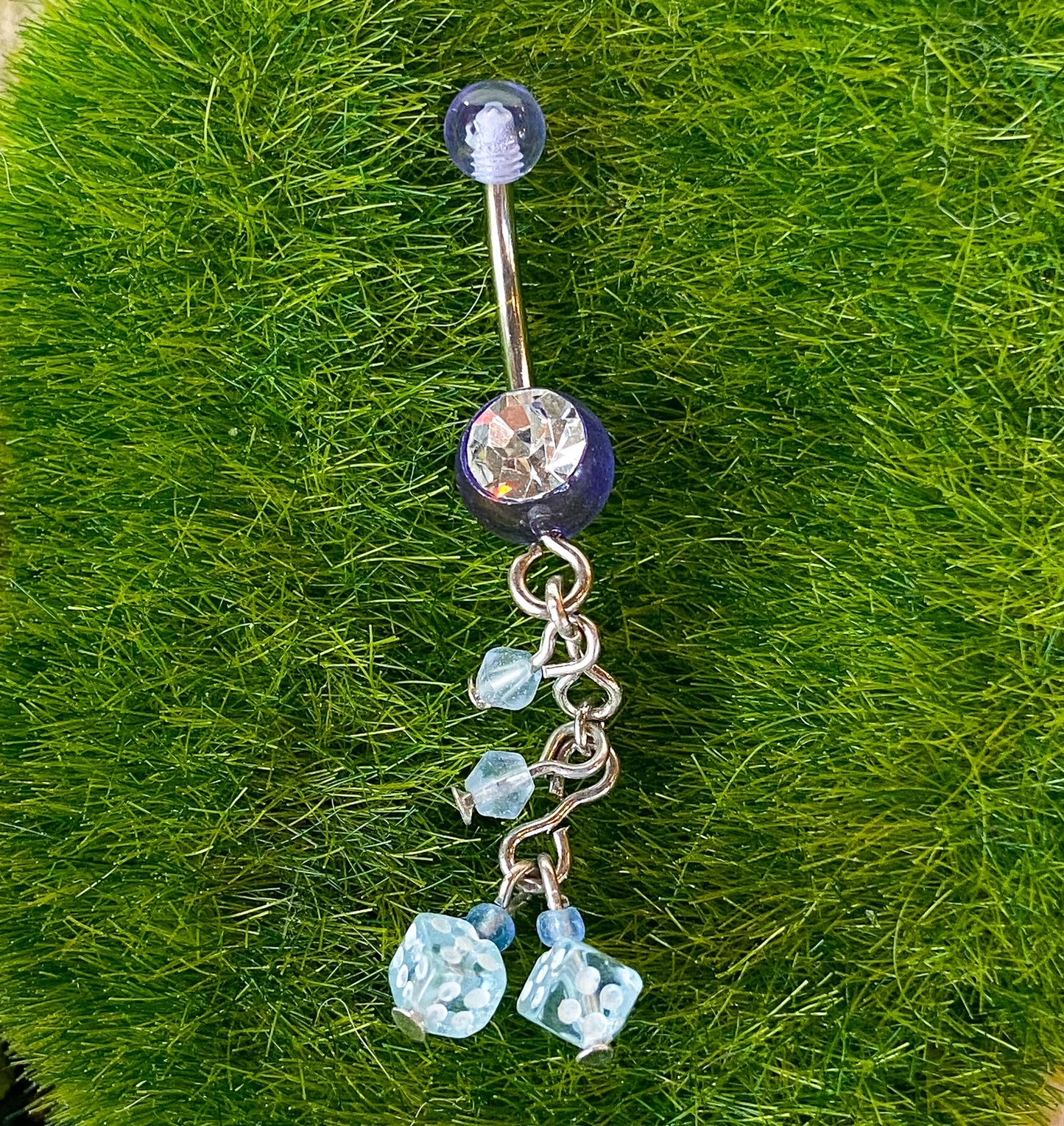 UV CZ Gem w/ Bead & Dice Belly Ring Navel Naval