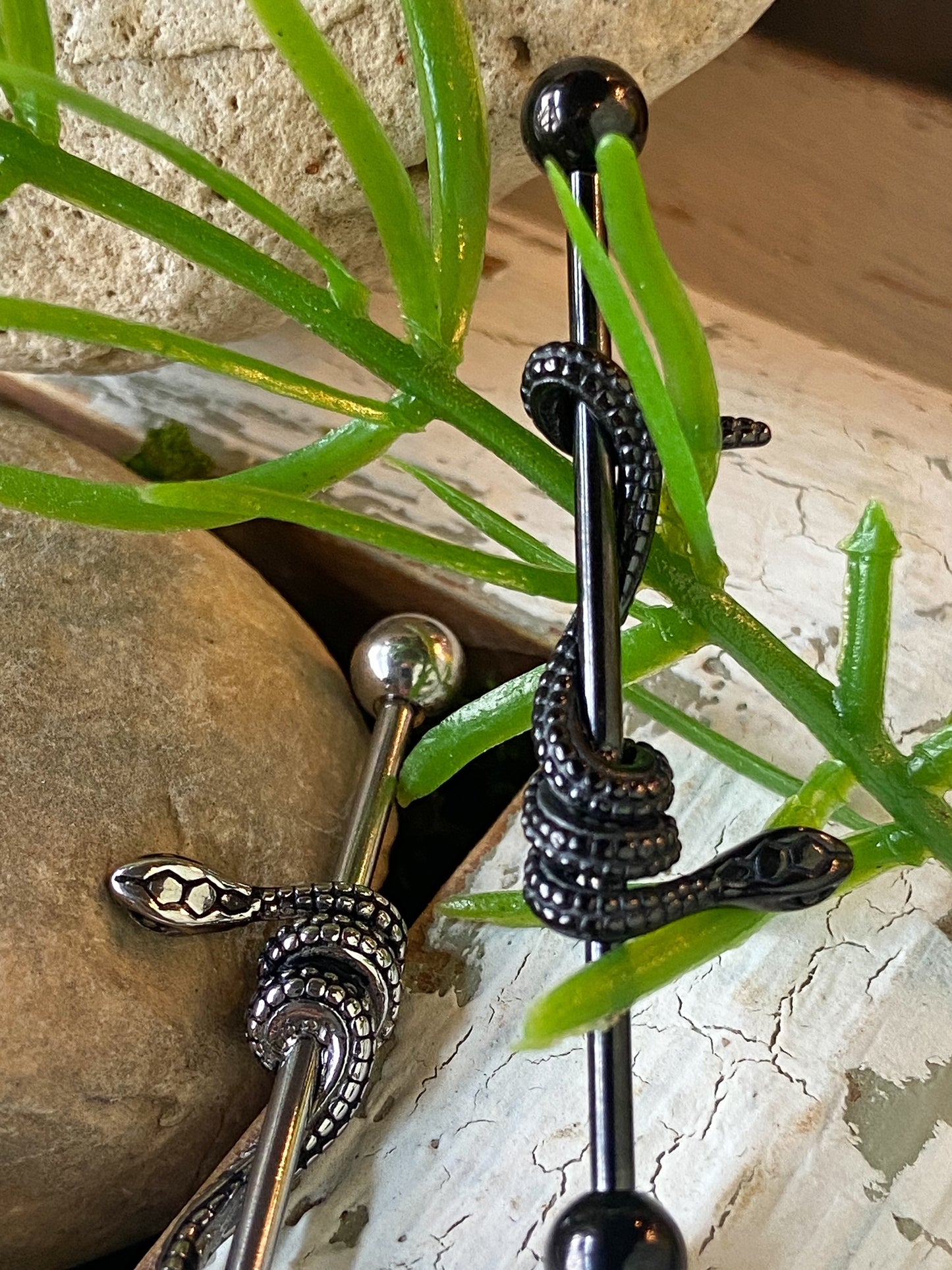 1pc Snake Wrapped Steel Industrial Barbell Serpent 38mm Body Jewelry 1&1/2"
