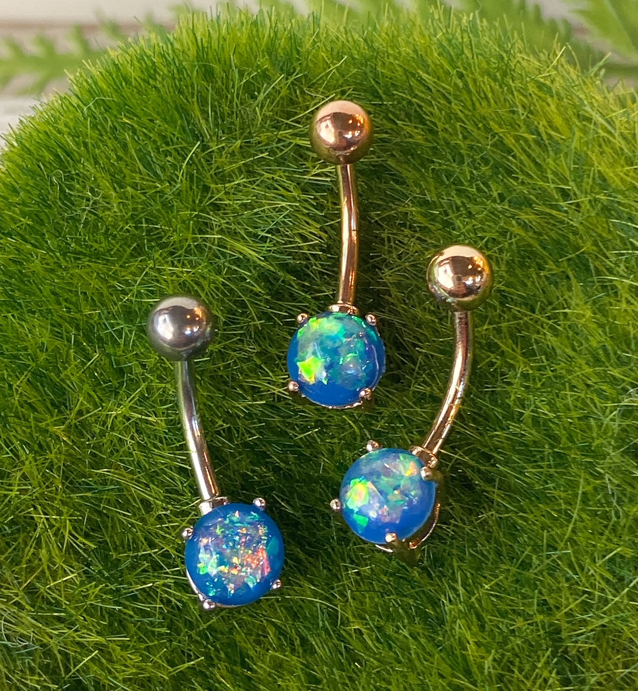 Solitaire Opal Glitter Gem Belly Ring Navel Naval - SILVER, GOLD or ROSE GOLD