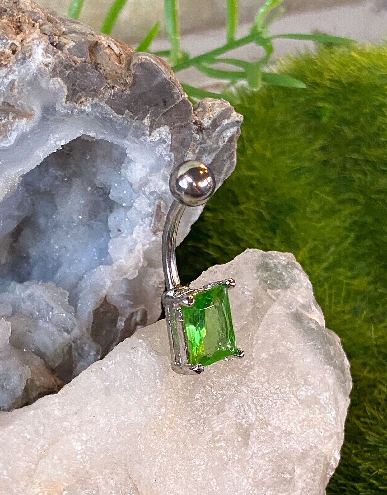 1pc Princess Cut Square CZ Gem Solitaire Belly Ring Navel Piercing Naval Jewelry