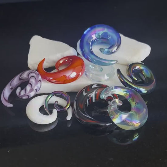 PAIR of Stunning Red Lucifer Glass Spiral Taper Plugs - Expanders Gauges