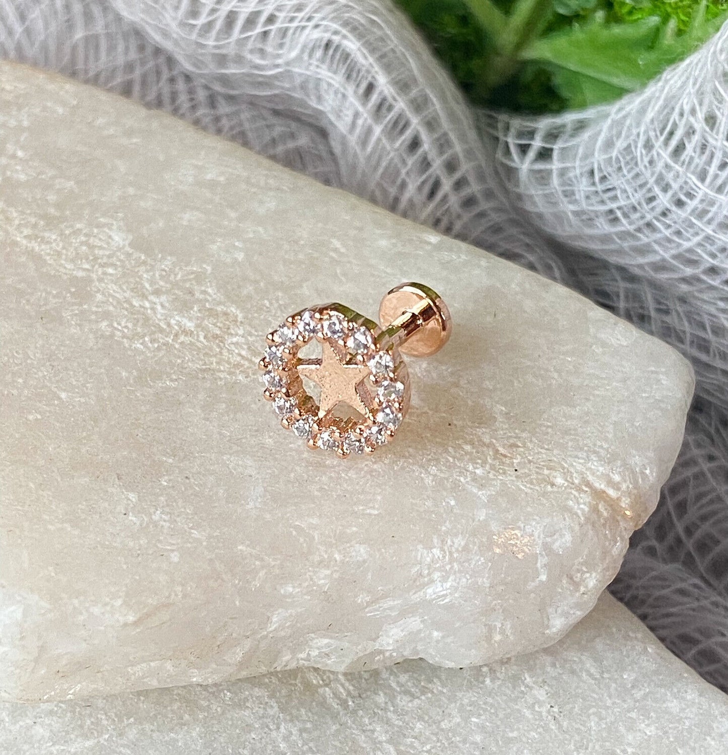 1pc Gem Circle Star 16g Labret Internally Threaded Steel Monroe Tragus Helix