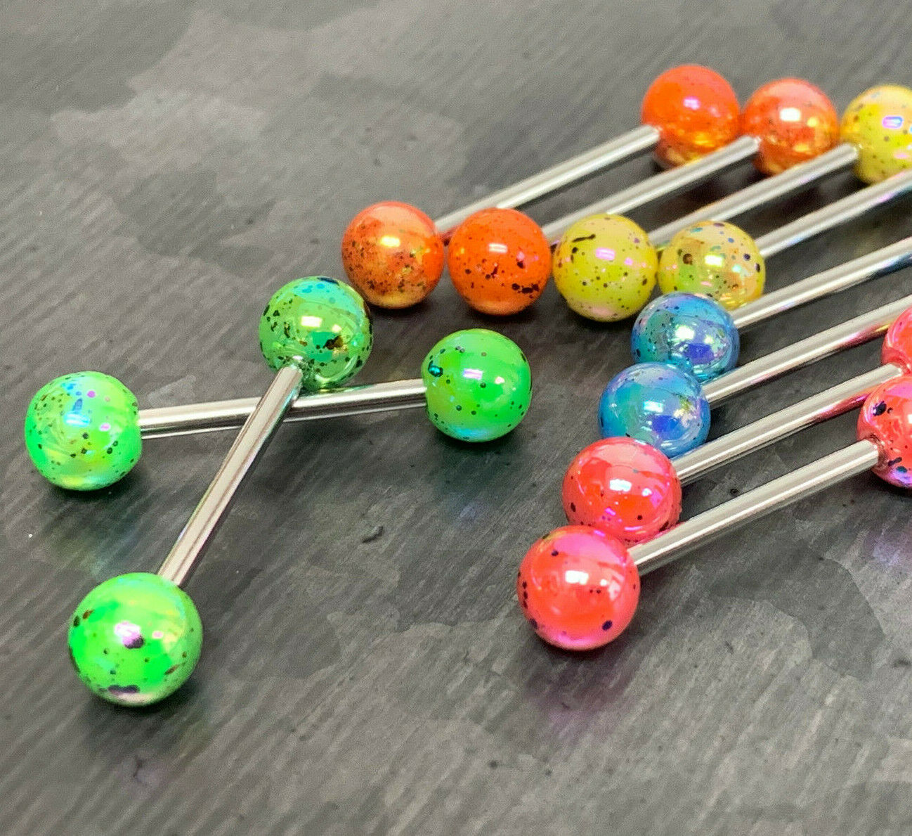 5 PAIR Bulk Pack Aurora Borealis Splash Nipple Barbells Rings Shields 14g 5/8"