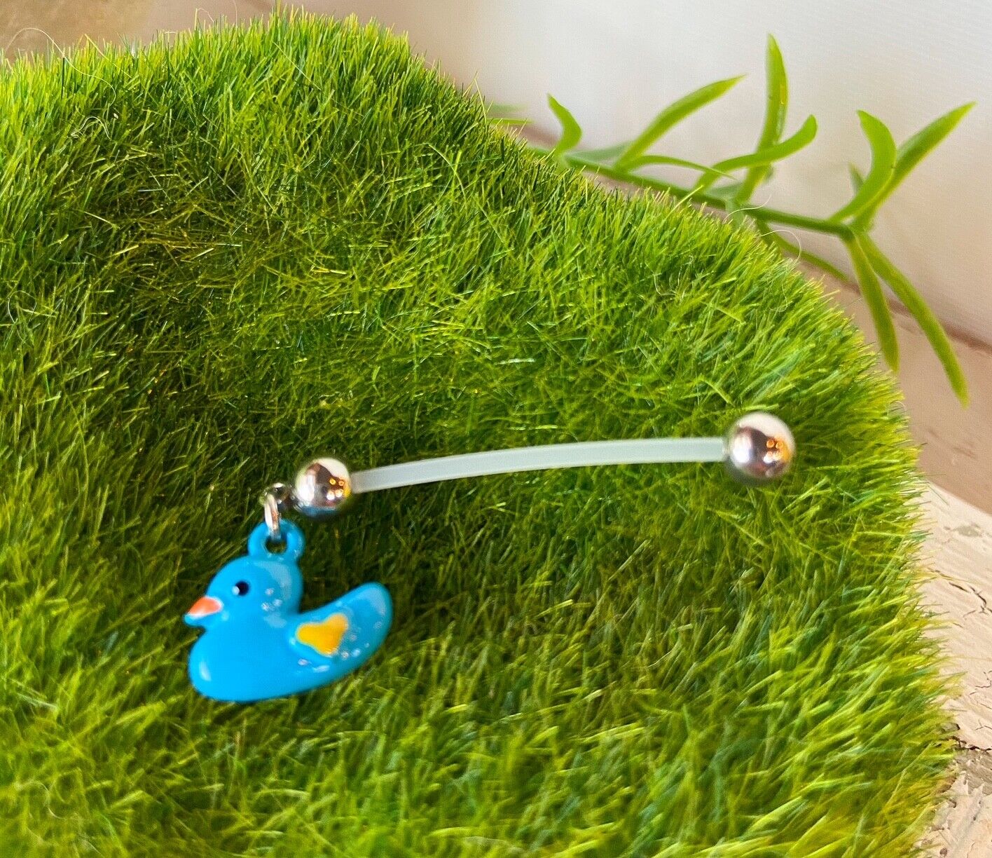 1" Bio Flex Pregnancy Duckling Blue Rubber Ducky Belly Ring Maternity Navel 14g