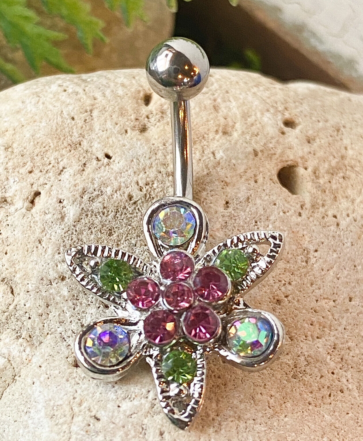 Fantasy Flower Multicolored Gem Belly Ring Navel Piercing Pierced Naval