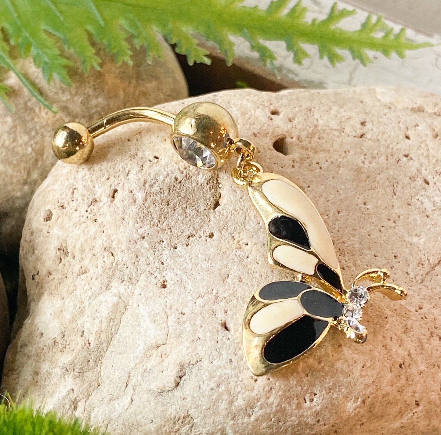 Gold Butterfly Acrylic Belly Ring Navel Piercing Pierced Naval