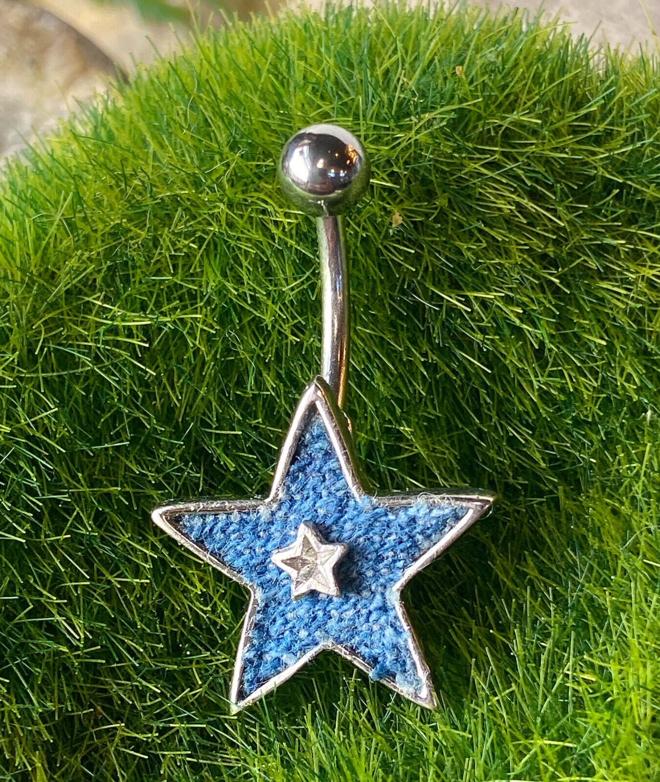 Blue Denim Star Belly Ring Navel Piercing Pierced Naval Body Jewelry
