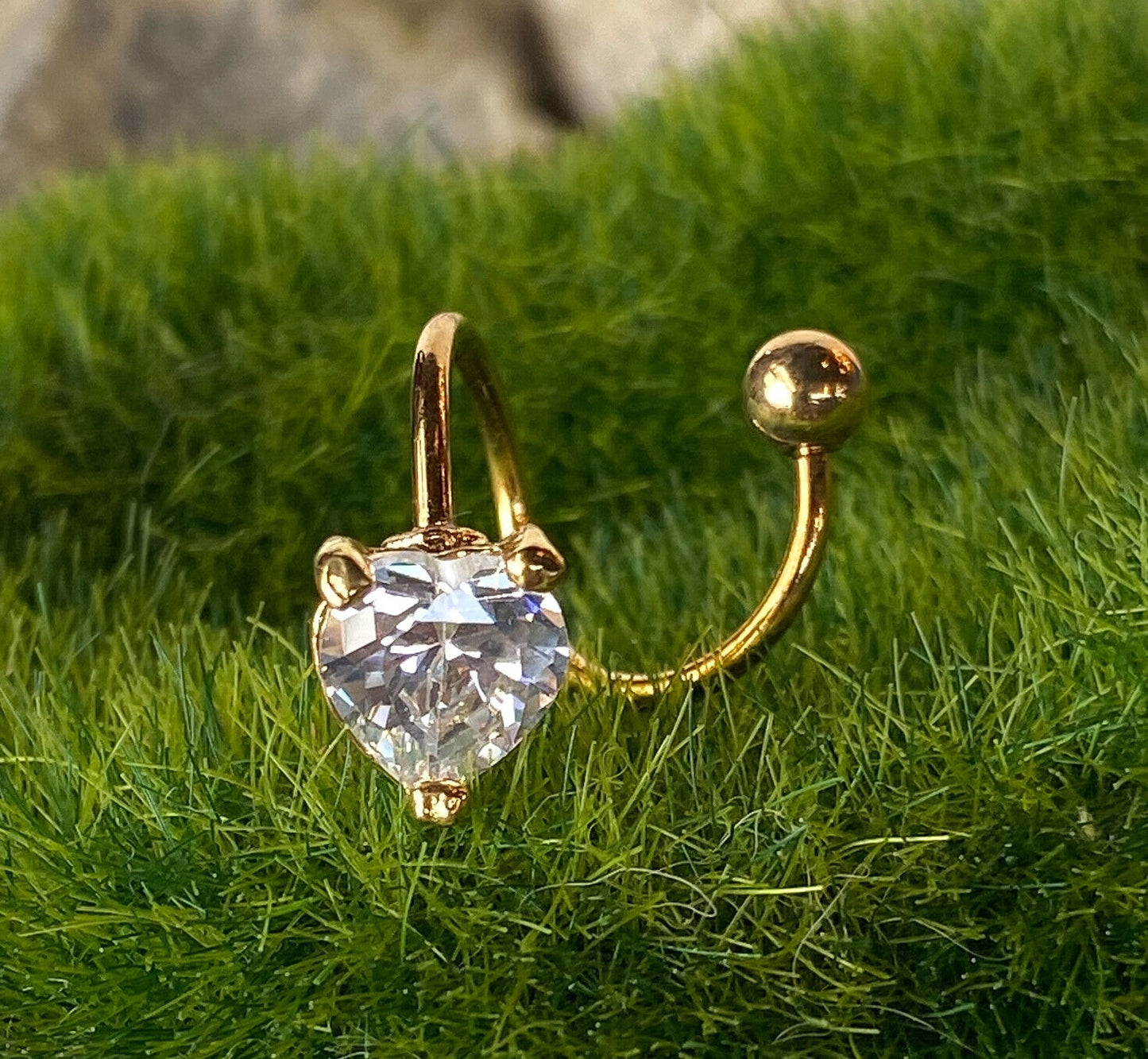 Gold Heart Twist Clear Gem Belly Ring Navel Naval