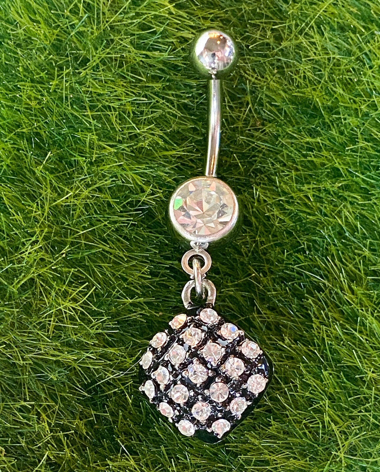 Square Black Clear Gem Belly Ring Navel Piercing Pierced Naval