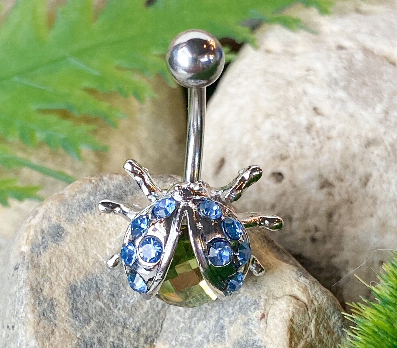 Ladybug Light Blue Gem Belly Ring Navel Piercing Pierced Naval Lady Bug Insect