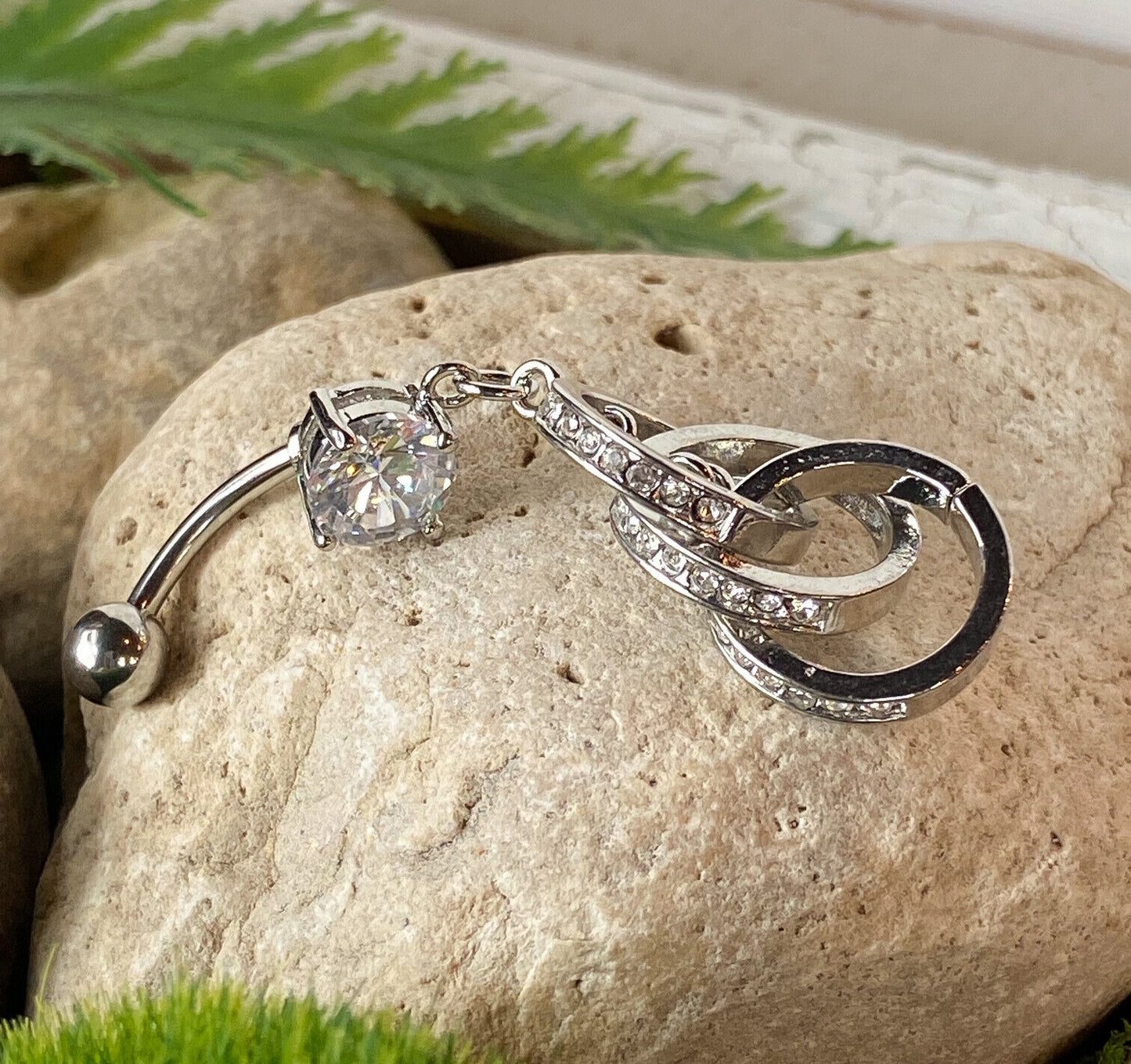 Circle Dangle Clear CZ Gem Belly Ring Navel Piercing Pierced Naval