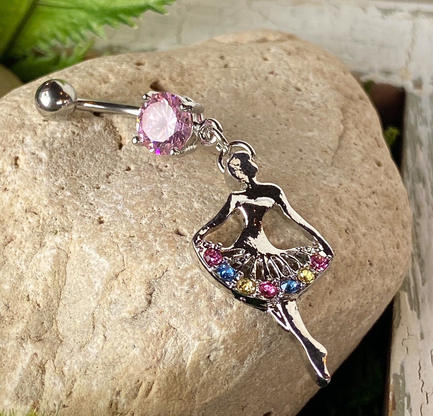Ballerina Dangle Multi-Color Gem Belly Ring Navel Naval