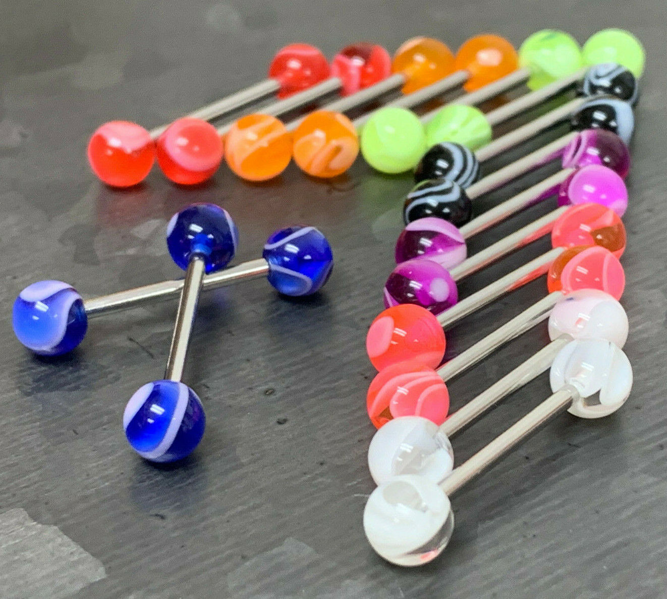 8 PAIR Bulk Pack UV Marble Balls Nipple Barbells Rings Shields 14g 5/8'