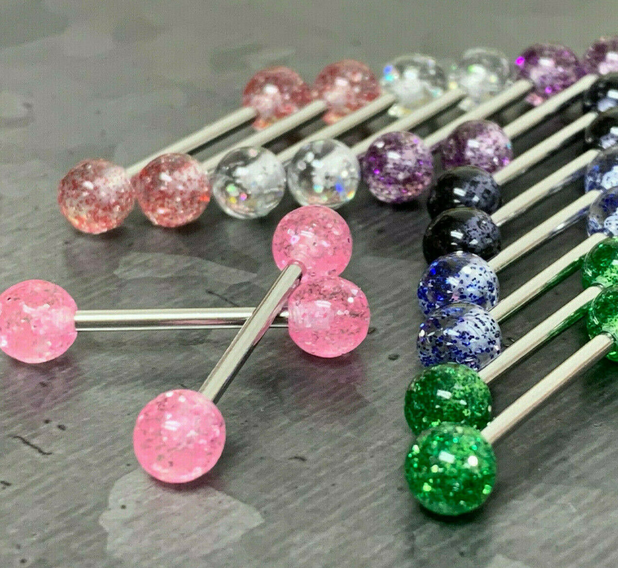 7 PAIR Bulk Pack Ultra Glitter Balls Nipple Barbells Rings Shields 14g 5/8'