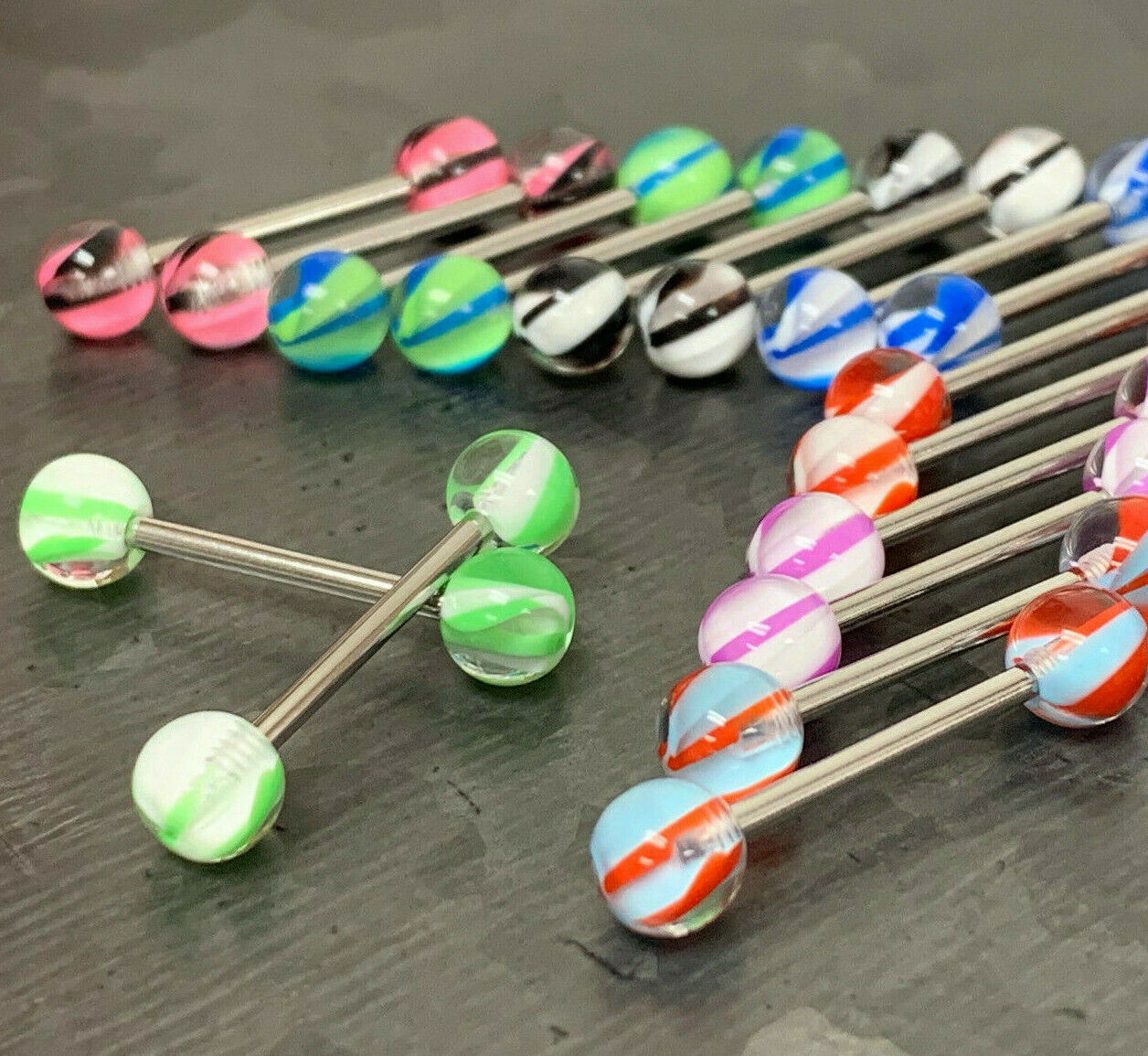 8 PAIR Bulk Pack Clear Marble Balls Nipple Barbells Rings Shields 14g 5/8'