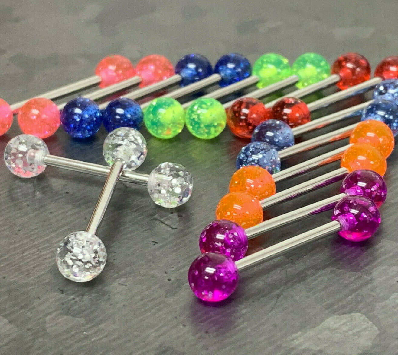 8 PAIR Bulk Pack Glitter Balls Nipple Barbells Rings Shields 14g 5/8'