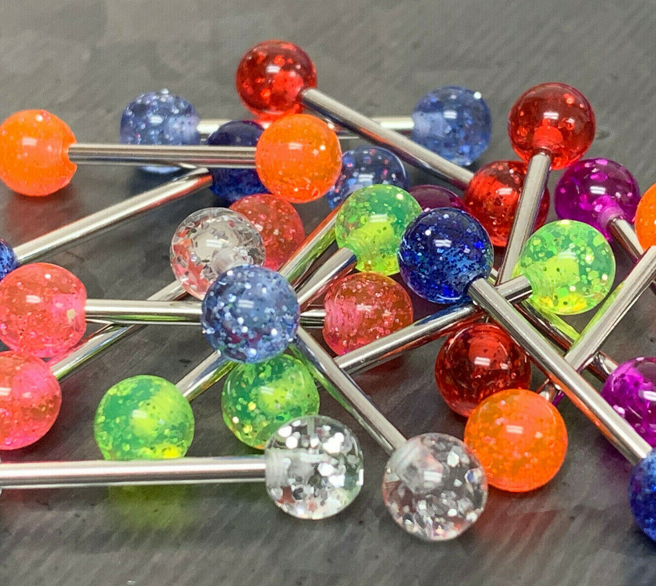 8 PAIR Bulk Pack Glitter Balls Nipple Barbells Rings Shields 14g 5/8'