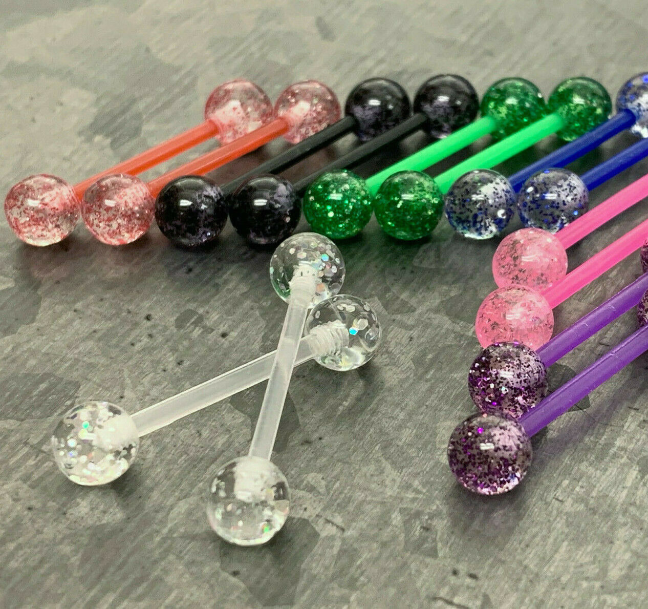 7 PAIR Bulk Pack Ultra Glitter Nipple Barbells Rings Shields 14g No Metal