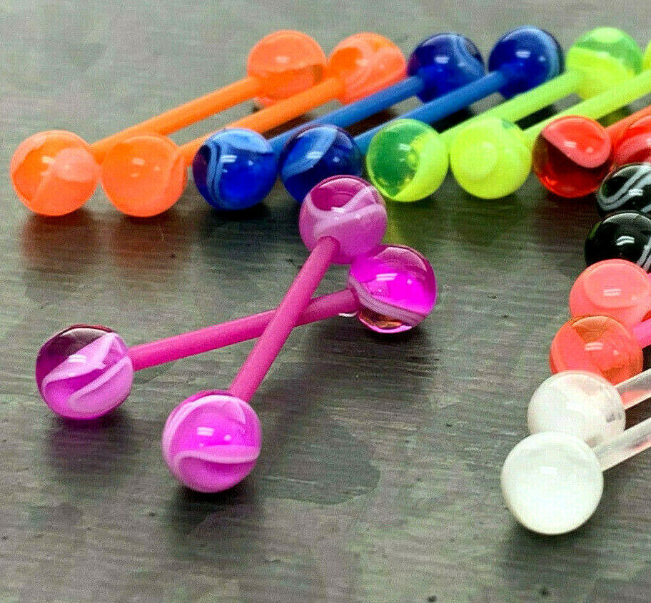 8 PAIR Bulk Pack Marble Design Nipple Barbell Ring Shield 14g No Metal