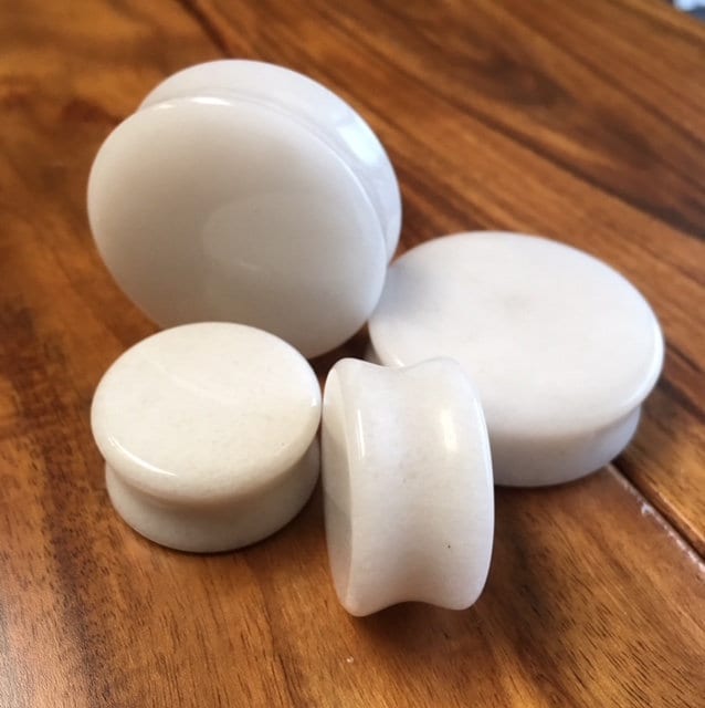 PAIR of White Jade Organic Stone Plugs - Gauges 6g up to 38mm available!