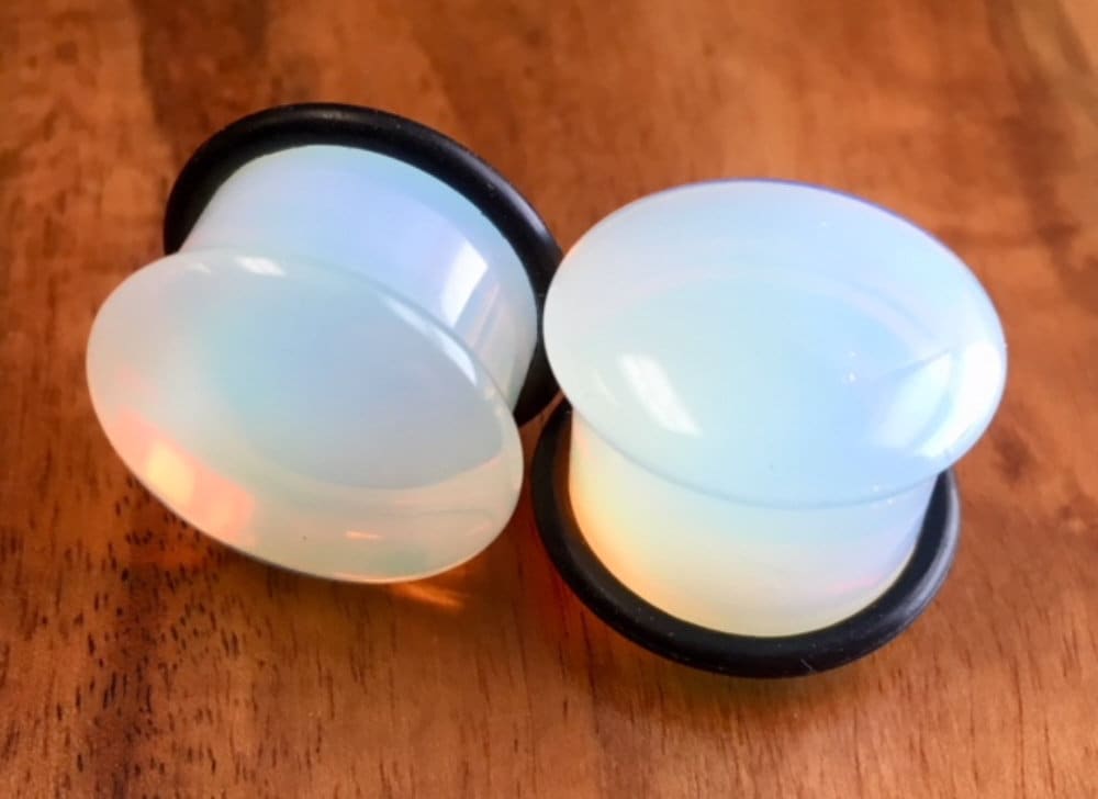 PAIR of Single Flare Opalite Opalescent Stone Plugs with O-Rings - Gauges 4g (5mm) thru 5/8" (16mm) available!