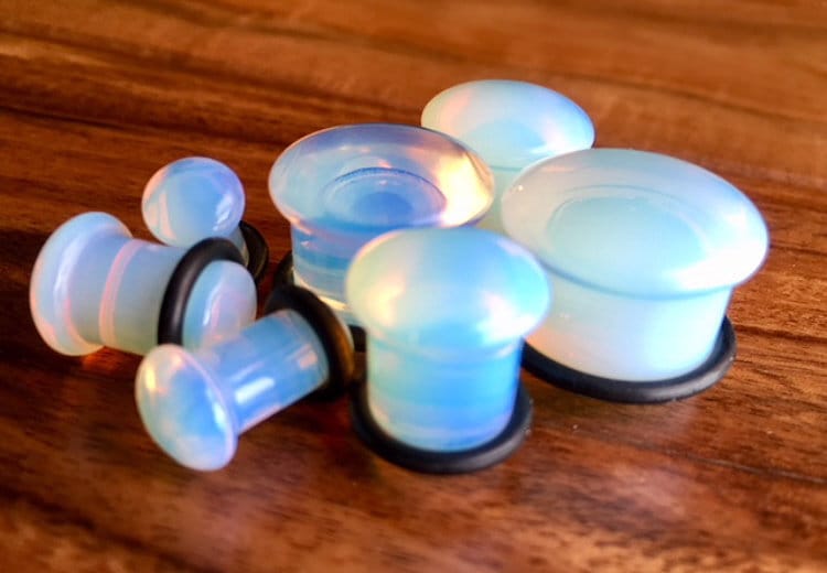 PAIR of Single Flare Opalite Opalescent Stone Plugs with O-Rings - Gauges 4g (5mm) thru 5/8" (16mm) available!