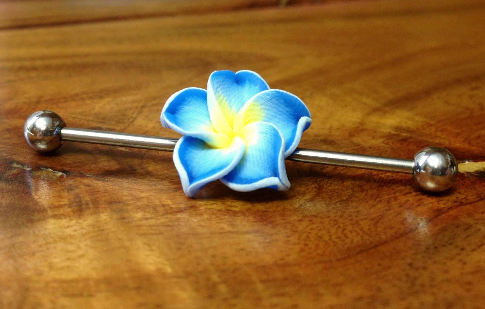 1 Piece Steel Industrial Barbell with Beautiful 3-D Flower - 1&1/2" (38mm) Body Jewelry