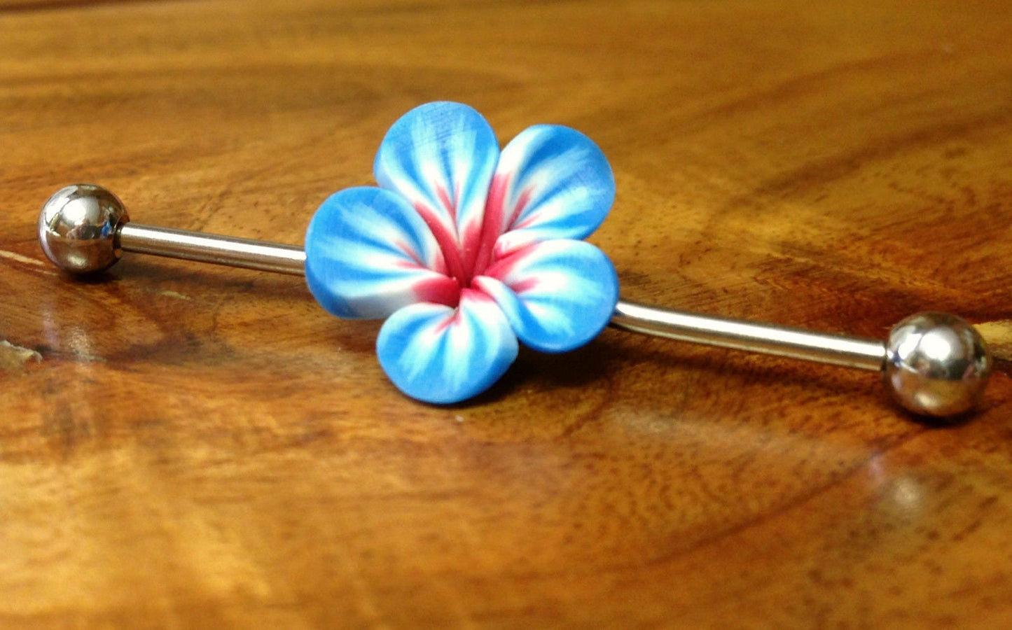 1 Piece Steel Industrial Barbell with Beautiful 3-D Flower - 1&1/2" (38mm) Body Jewelry