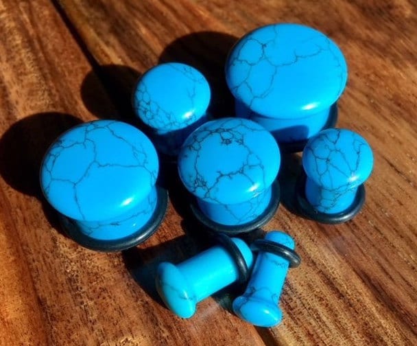 PAIR of Single Flare Organic Turquoise Stone Plugs - Gauges 4g (6g) thru 5/16" (16mm) Earlets Body Jewelry