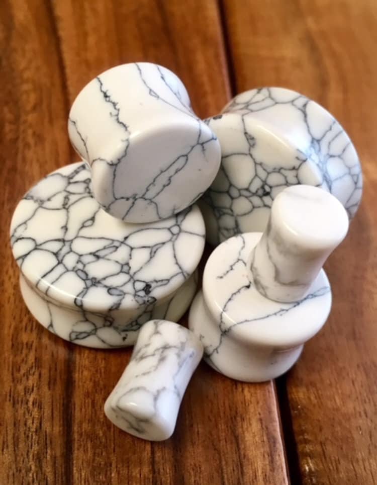 PAIR of White Howlite Stone Plugs - Gauges - 6g up to 1" available!