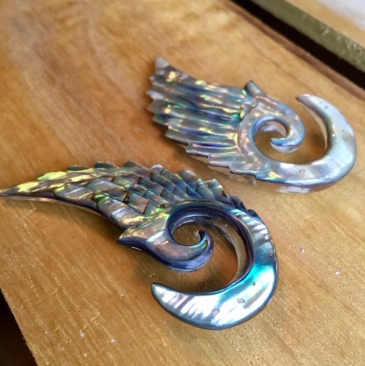 PAIR of Stunning Organic Abalone Angel Wing Tapers - Expander Gauges 8g (3.2mm) through 2g (6mm) available!