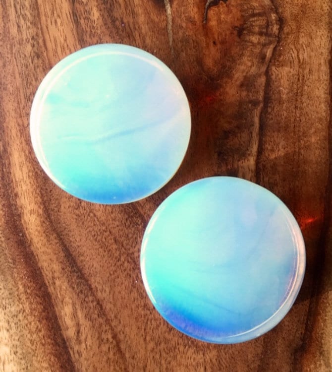 PAIR of Beautiful Opalite Opalescent Moonstone Plugs - Gauges 6g (4mm) to 1&1/2" (38mm) available!