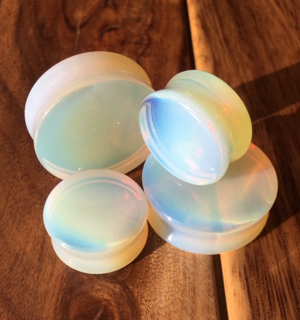 PAIR of Beautiful Opalite Opalescent Moonstone Plugs - Gauges 6g (4mm) to 1&1/2" (38mm) available!