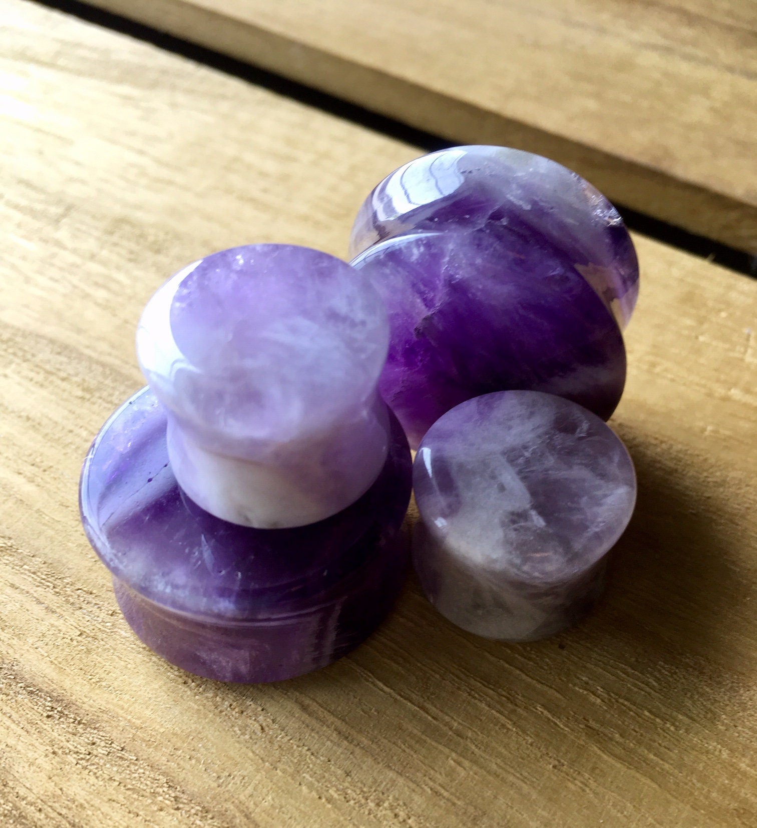 PAIR of Stunning Amethyst Organic Stone Plugs - Gauges 8g (3mm) up to 1" (25mm) available!