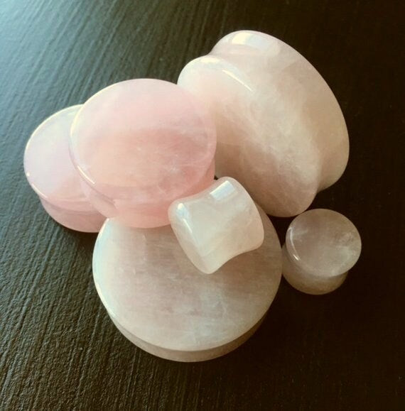 PAIR of Beautiful Rose Quartz Organic Stone Plugs - Gauges 6g to 38mm available!
