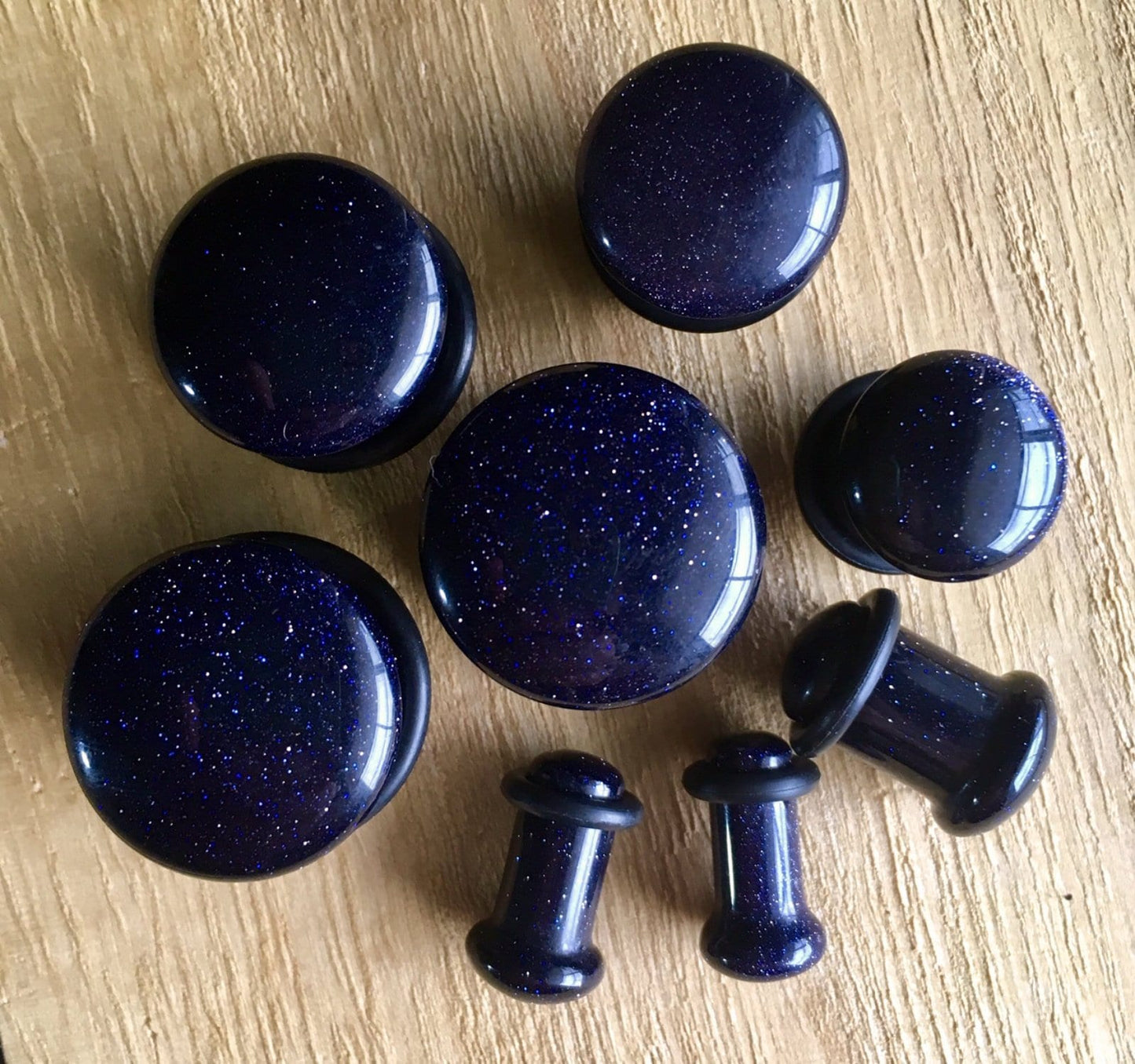 PAIR of Stunning Midnight Blue Sandstone Single Flare Stone Plugs with O-Rings - Gauges 4g (5mm) up to 5/8" (16mm) available!