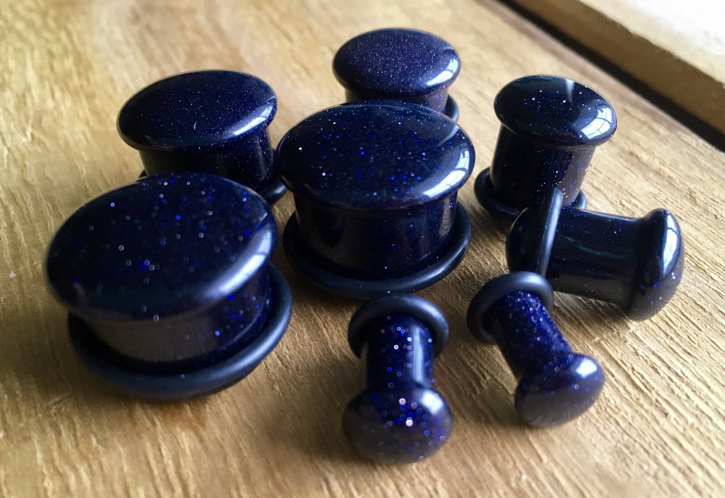 PAIR of Stunning Midnight Blue Sandstone Single Flare Stone Plugs with O-Rings - Gauges 4g (5mm) up to 5/8" (16mm) available!