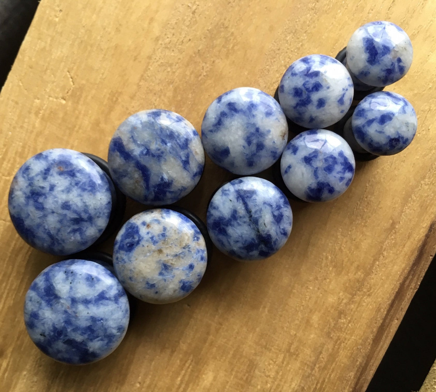 PAIR of Organic Blue Spot Jasper Single Flare Stone Plugs with O-Rings - Gauges 4g (5mm) up to 5/8" (16mm) Available!