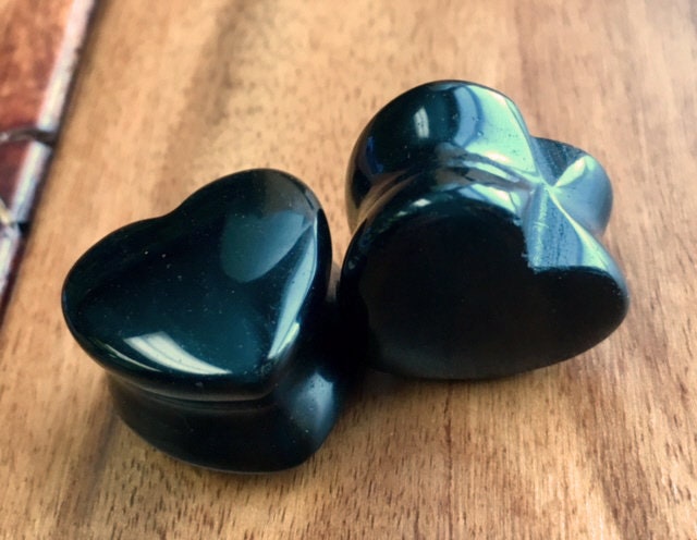 PAIR of Organic Heart Shaped Black Onyx Stone Plugs - Gauges 2g thru 5/8"
