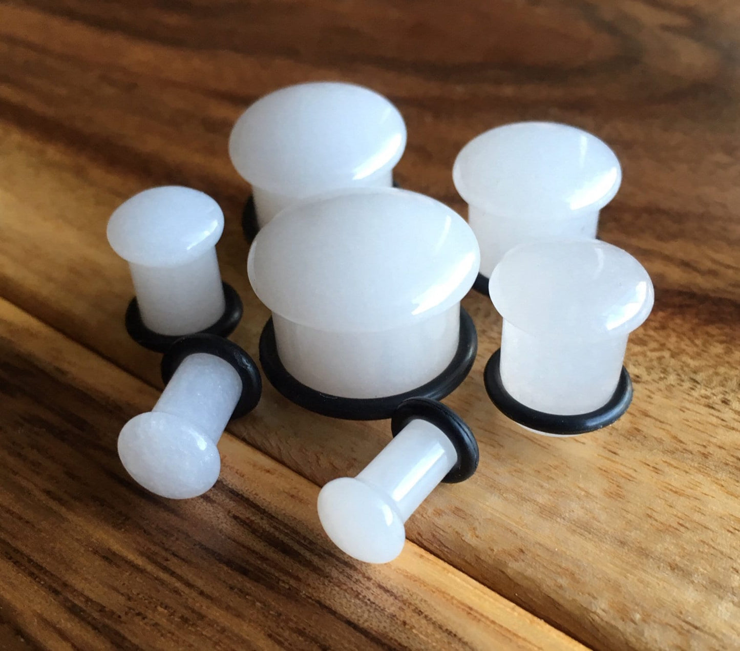 PAIR of Stunning Single Flare White Jade Stone Plugs with O-Rings - Gauges 4g (5mm) up to 5/8" (16mm) available!