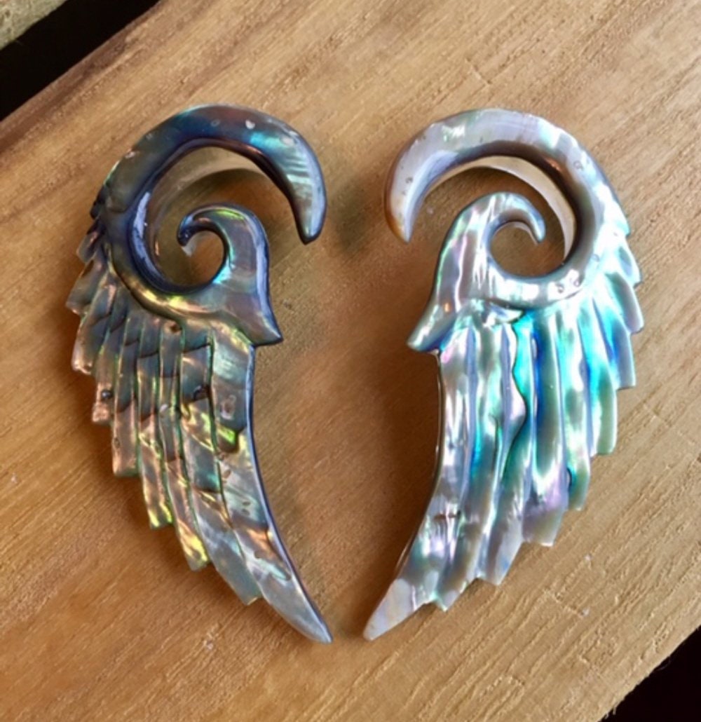 PAIR of Stunning Organic Abalone Angel Wing Tapers - Expander Gauges 8g (3.2mm) through 2g (6mm) available!