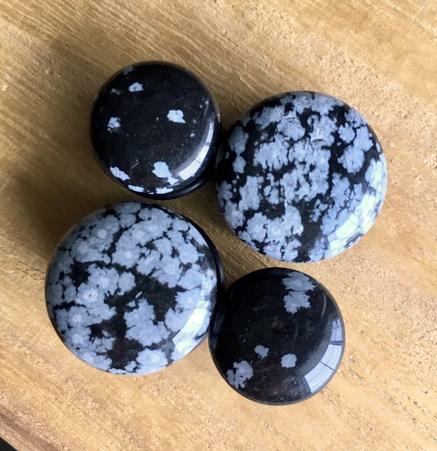 PAIR of Single Flare Snowflake Obsidian Organic Stone Plugs with O-Rings - Gauges 4g (5mm) up to 5/8" (16mm) available!