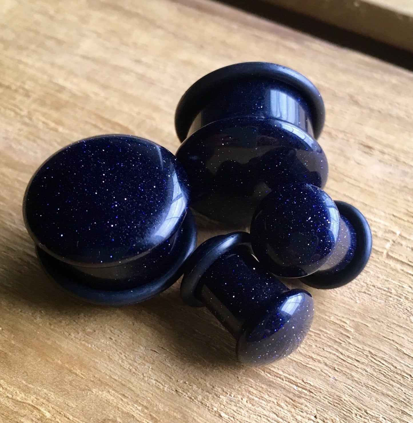 PAIR of Stunning Midnight Blue Sandstone Single Flare Stone Plugs with O-Rings - Gauges 4g (5mm) up to 5/8" (16mm) available!